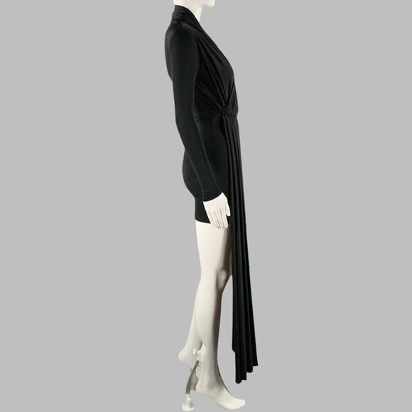 BALENCIAGA Size 4 Black Viscose Blend Draped Long Sleeve Cocktail Dress - Picture 3 of 7